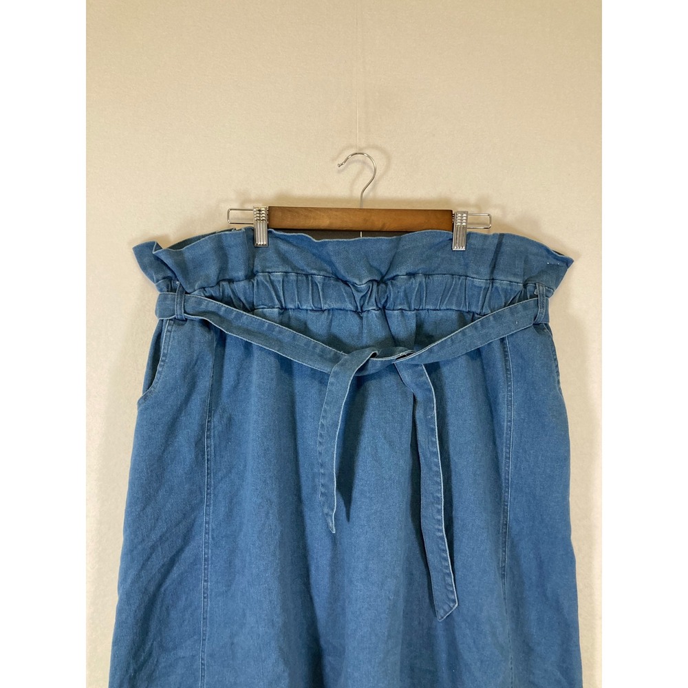 Prairie Western Women 4XL Blue Denim Paperbag Waist Tie Midi Skirt - Picture 9 of 11